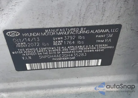 2013 Hyundai Elantra Gls from USA, damaged, VIN 5NPDH4AE2DH435283